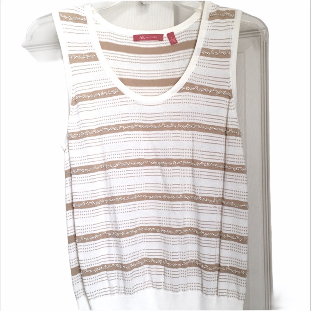 Anne Klein striped sweater vest w/ bead detailing